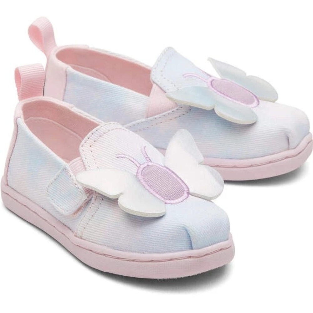NWOT TOMS Velcro Butterfly Baby Slip-On Pastel Tie Dye Shoes